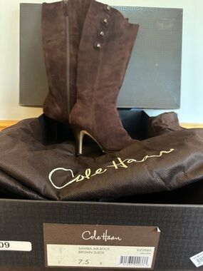 Cole Haan Dark Brown Suede Knee-High Heeled Boots